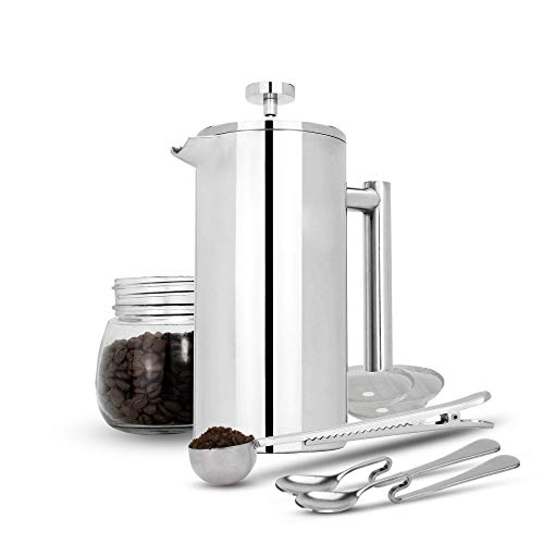 Maison & White 350ml Cafetería francesa de prensa | Prensa de café de acero inoxidable | GRATIS filtros adicionales/cucharas de medir