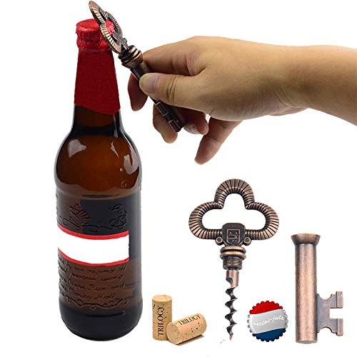 Makhry Multifunción Vintage Clave de Esqueleto Vino Abridor de Botellas Camareros Sacacorchos para Regalo de Invitado de Recuerdo (Cobre Antiguo)