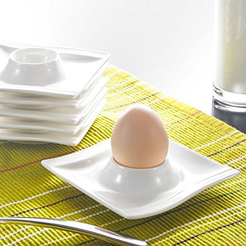 MALACASA Flora Series, Juego de Hueveras 6 pc 4.5" Hueveras Sostenedor Huevos Soporte de Porcelana Placas (11,5 * 11,5 * 2,5 cm) Marfil Blanco