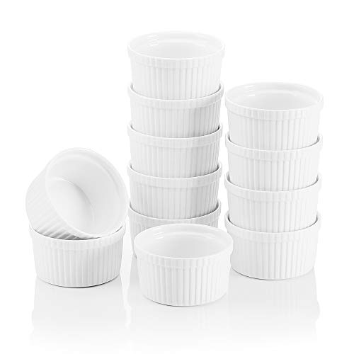 MALACASA, Ramekin.Dish Series, Juego de 12 piezas, MINI Moulds Magdalenas de 9 cm Ø Molde de Porcelana Magdalena para Hornear Cazuela