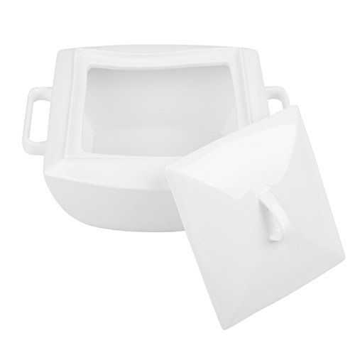 MALACASA, serie Blance, Sopera de Sopa, sopera de Porcelana Blanca Crema 10.75 pulgadas / 27.5x21.5x15.5cm con tapa Tazón de Sopa