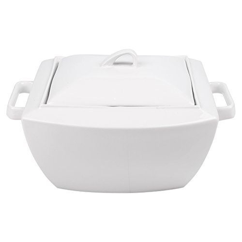 MALACASA, serie Blance, Sopera de Sopa, sopera de Porcelana Blanca Crema 10.75 pulgadas / 27.5x21.5x15.5cm con tapa Tazón de Sopa
