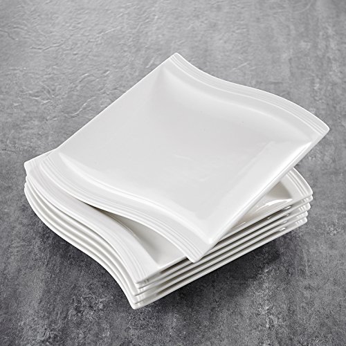MALACASA serie Flora, Juego de Platos de Cocina 6 piezas (8,25" Porcelana China Crema Blanco Platos de Postre