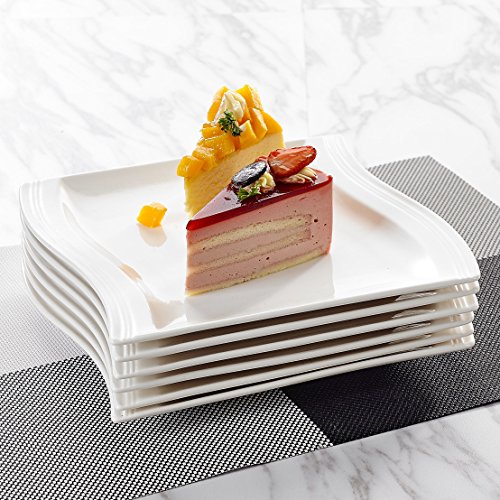 MALACASA serie Flora, Juego de Platos de Cocina 6 piezas (8,25" Porcelana China Crema Blanco Platos de Postre