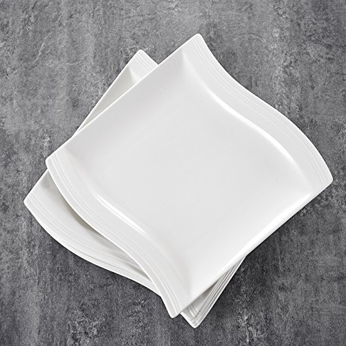 MALACASA serie Flora, Juego de Platos de Cocina 6 piezas (8,25" Porcelana China Crema Blanco Platos de Postre