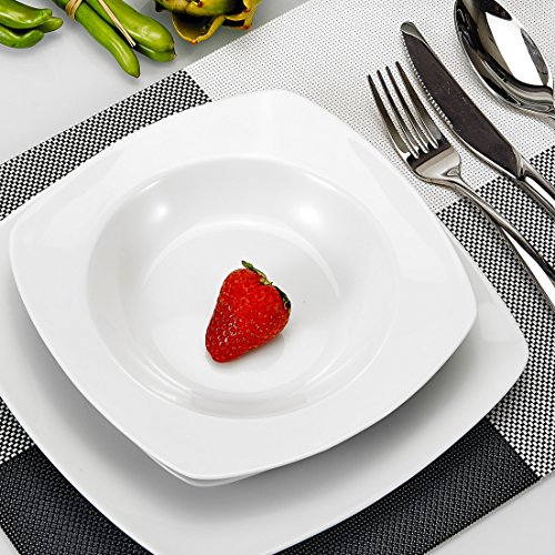 MALACASA, Serie Julia, 18 Piezas Vajilla de Porcelana con 6 Platos de Postre, 6 Platos Hondos y 6 Platos Llanos vajilla completa para 6 persona