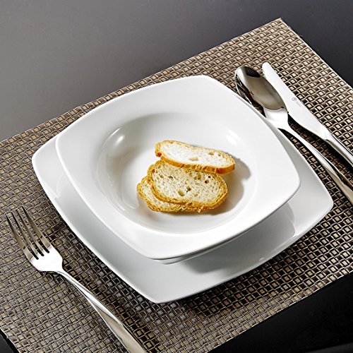 MALACASA, Serie Julia, 18 Piezas Vajilla de Porcelana con 6 Platos de Postre, 6 Platos Hondos y 6 Platos Llanos vajilla completa para 6 persona