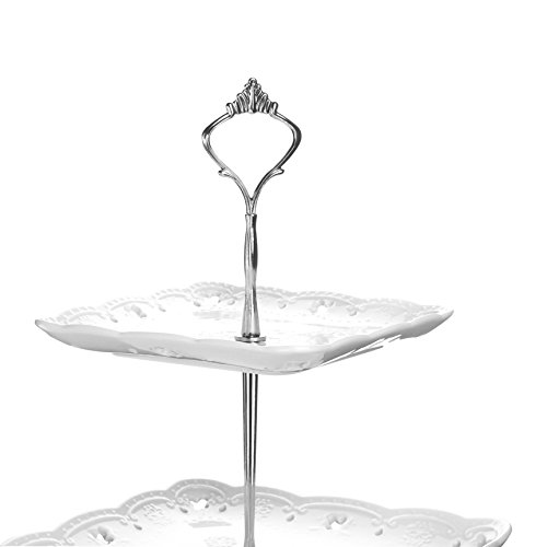 MALACASA Serie Sweet Time Bandeja para Tartas de 3 Alturas, Porcelana, 15,8cm/ 20,9cm/ 25,4cm, Bandeja para Servir Magdalenas, Soporte para Postres, Blanco
