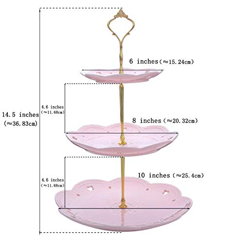 MALACASA, serie Sweet.Time, Soporte de Porcelana para Tartas (3 pisos), Color Rosa Bandejas para Tartas (6" 8" 10")