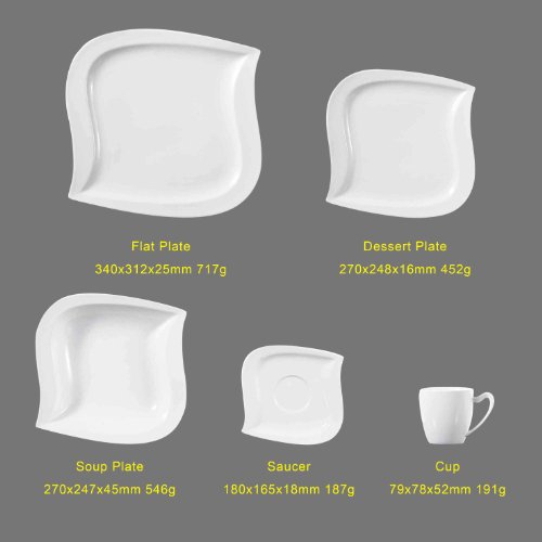 MALACASA, Series Elvira, Vajillas de Porcelana, 60 Piezas, Juego de Café, con 12 Tazas, 12 Platos Llanos, 12 Platos, 12 Platos de Postre, 12 Platos de Hondos, para 12 Personas Color Blanco