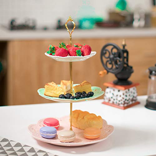 MALACASA, series Sweet.Time, Soporte de la Torta, Puesto de Servicio, Porcelana de 3 Pisos Redondo Placa