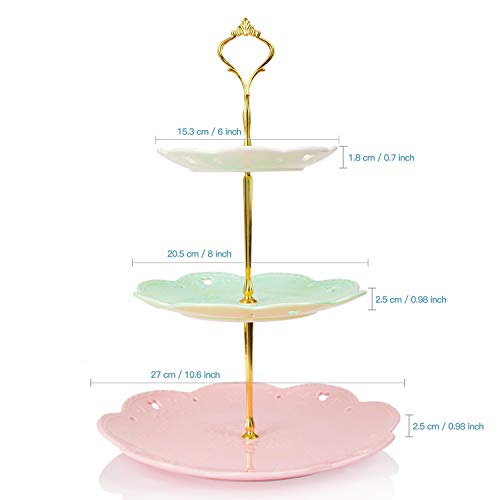 MALACASA, series Sweet.Time, Soporte de la Torta, Puesto de Servicio, Porcelana de 3 Pisos Redondo Placa