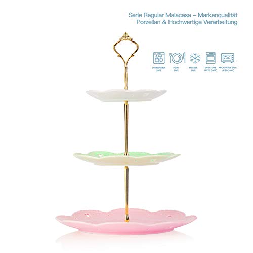 MALACASA, series Sweet.Time, Soporte de la Torta, Puesto de Servicio, Porcelana de 3 Pisos Redondo Placa
