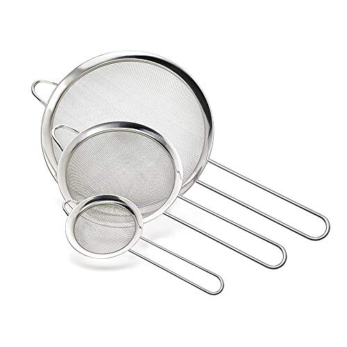 Malla Fina, Juego Tamices Cocina Malla Fina, Colador, Colador de Tamiz Harina, Acero Inoxidable de 8/12/18 cm (Plata)