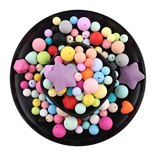 Mamimami Home Bebé Mordedor de Silicona Colorida Granos Redondos Estrella Corazón Grado Alimenticio Collar DIY Masticable Pulsera Juguetes de Recién Nacidos