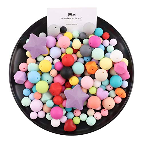 Mamimami Home Bebé Mordedor de Silicona Colorida Granos Redondos Estrella Corazón Grado Alimenticio Collar DIY Masticable Pulsera Juguetes de Recién Nacidos