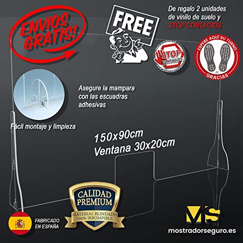Mampara 150x90cm Premium 5mm Irrompible Protección, Fabricada en Policarbonato Compacto de Alto Impacto. 150x90cm
