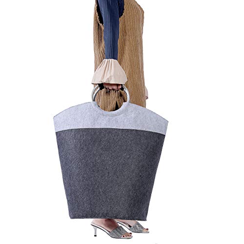 MANGATA cesto para Ropa Sucia Plegable, cesto para Ropa Sucia Grande con asa de Fieltro, 68 x Ø 39 cm (80L), Gris