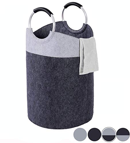 MANGATA cesto para Ropa Sucia Plegable, cesto para Ropa Sucia Grande con asa de Fieltro, 68 x Ø 39 cm (80L), Gris