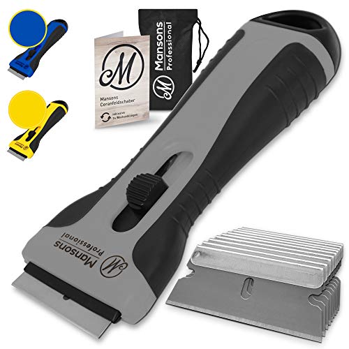 Mansons Rasqueta vitroceramica - Rascador de Vidrio y vitrocerámica - Raspador Especial para Vitro-Cerámicas y Placas de Inducción- con 15 Piezas Acero Cuchillas (Gris)