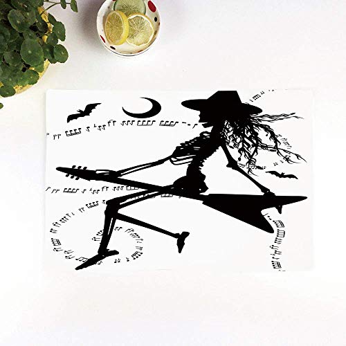 Manteles Individuales Antideslizante Lavables Resistentes al Calor para Cocina,Música, bruja volando en guitarra eléctrica Notas Murc,Hogar, Restaurante, Mesa de Comedor Fácil de Limpiar y Impermeable