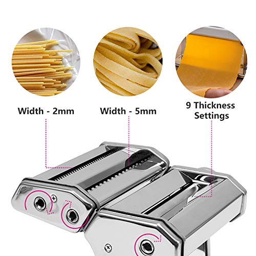 Manual de la máquina para pasta, estante para regalo y eBook de recetas de pasta, máquina para hacer pasta Acero inoxidable Pasta fresca Roller Cortador de máquina con abrazadera para espagueti Pasta