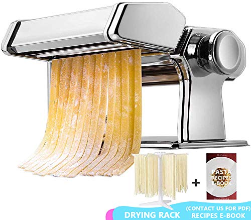 Manual de la máquina para pasta, estante para regalo y eBook de recetas de pasta, máquina para hacer pasta Acero inoxidable Pasta fresca Roller Cortador de máquina con abrazadera para espagueti Pasta