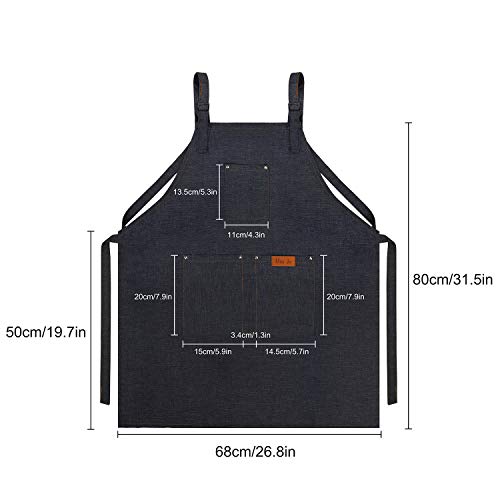 MaoXinTek Delantal Cocina Demin Jean de Trabajo para Hombre y Mujer Camarero, Delantales justable con Bolsillos para Herramientas para Cocinar Cocina, Jardín, Restaurante, Cafetería, Azul Vaquero