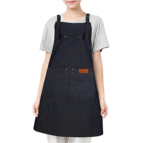 MaoXinTek Delantal Cocina Demin Jean de Trabajo para Hombre y Mujer Camarero, Delantales justable con Bolsillos para Herramientas para Cocinar Cocina, Jardín, Restaurante, Cafetería, Azul Vaquero