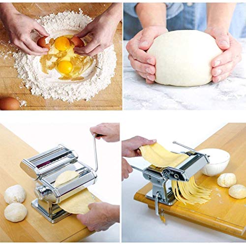 Máquina para hacer pasta Cortador de fideos 304 Acero inoxidable Manualmente Pasta Roller Machine Cutter (Plata)