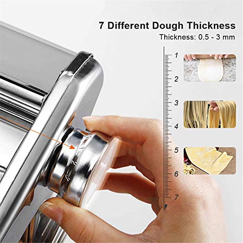 Máquina para hacer pasta manual con manivela, 7 cortes, máquina para pasta fresca, hecha en casa, de acero inoxidable 430 para cinceles, cortadores y cortadores