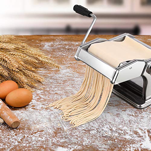 Máquina para hacer pasta manual con manivela, 7 cortes, máquina para pasta fresca, hecha en casa, de acero inoxidable 430 para cinceles, cortadores y cortadores