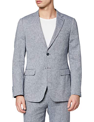 Marca Amazon - FIND Americana de Lino Hombre, Azul (Blue), 56, Label: 46