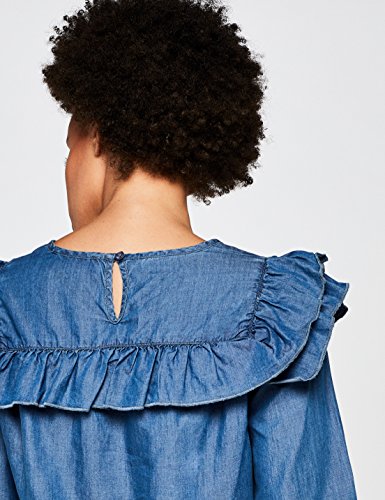 Marca Amazon - find. Blusa Vaquera con Volantes Mujer, Blau (Blue), 38, Label: S