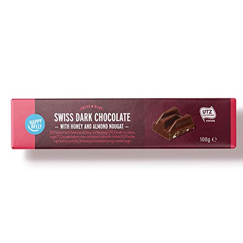 Marca Amazon - Happy Belly Chocolate negro suizo con turrón 100g x 15