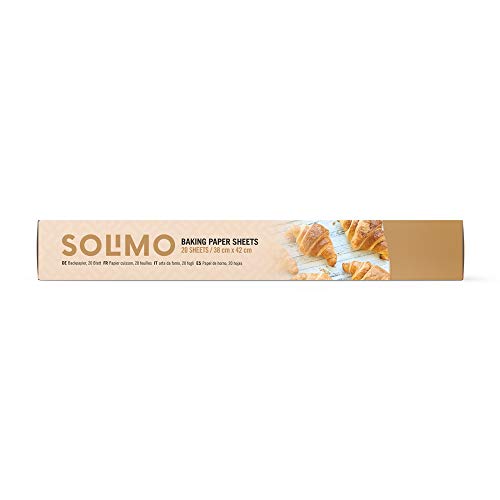 Marca Amazon - Solimo Papel de Horno en Hojas - 38 cm x 42 cm - 5 rollos de 20 hojas (Total 100 hojas)