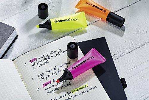 Marcador fluorescente STABILO NEON - Cuerpo semiblando - Caja con 10 unidades - Color amarillo