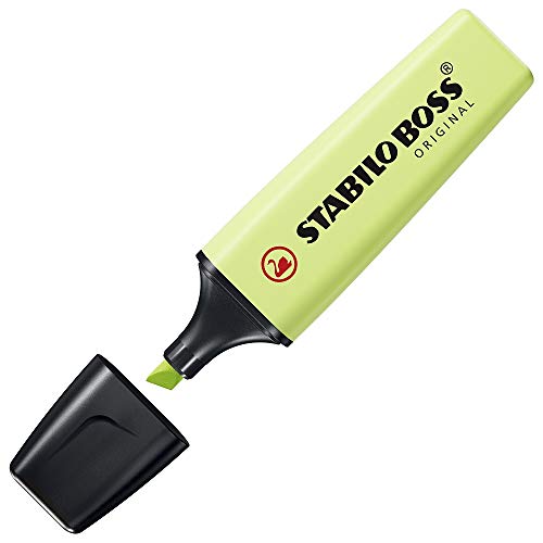 Marcador STABILO BOSS ORIGINAL Pastel - Estuche con 4 colores pastel, rojo coral, rosa cerezo, azul nube, lima, 4er Pack