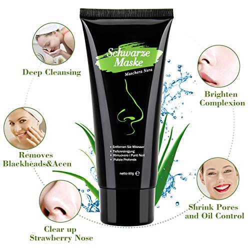Mascarilla Negra para Puntos Negros Y Acné, Black Mask Peel Off, Carbón de Bambú Mascarilla Limpieza Profunda, Negra, 60 ml