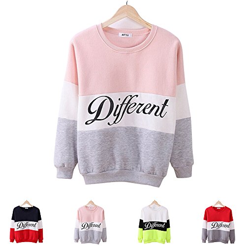 Masterein Las mujeres de lana patchwork letra impresa sudaderas O cuello de manga larga jersey Tops sudaderas