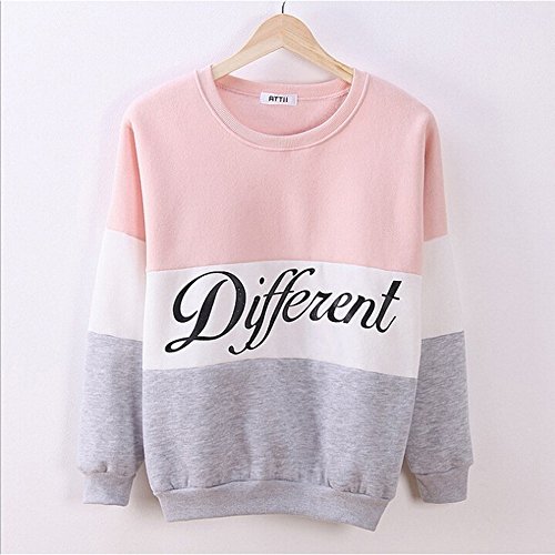 Masterein Las mujeres de lana patchwork letra impresa sudaderas O cuello de manga larga jersey Tops sudaderas