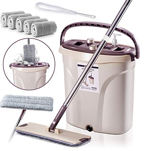 MASTERTOP Juego de Fregona Plana y Cubeta Mopa Mágica de Microfibra y Cubo Autolimpieza Agua Sucia Separada para Limpieza de Suelos Secos y Húmedos con 5 Almohadillas del Trapeador