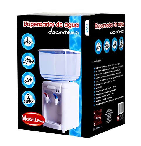 MAXELLPOWER DISPENSADOR DE Agua LIQUIDOS 7 litros con 2 GRIFOS Grifo Frio Y del Tiempo 7L (Blanco)