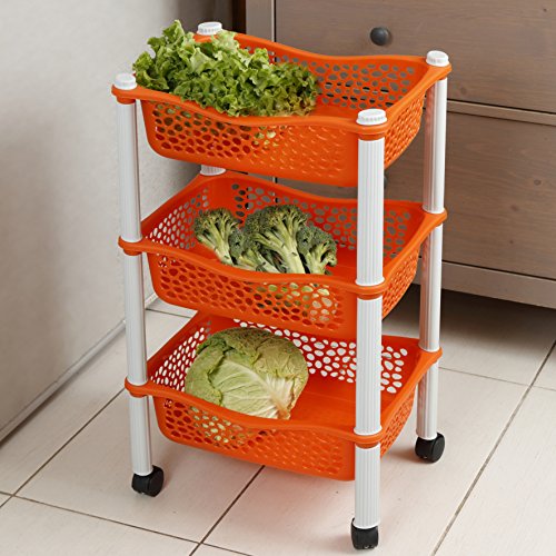 Maxi Nature Kitchenware Carrito Cocina con Ruedas Auxiliar Carrito Frutas y Verduras Organizador frutero Carro verdulero Modernos Plastico de Uso Rudo - Naranja