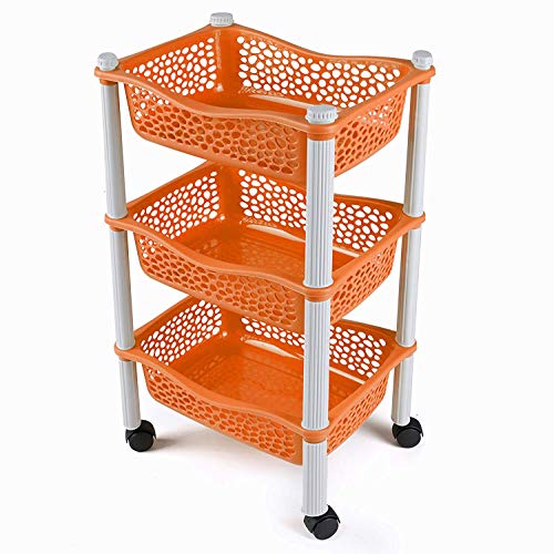 Maxi Nature Kitchenware Carrito Cocina con Ruedas Auxiliar Carrito Frutas y Verduras Organizador frutero Carro verdulero Modernos Plastico de Uso Rudo - Naranja