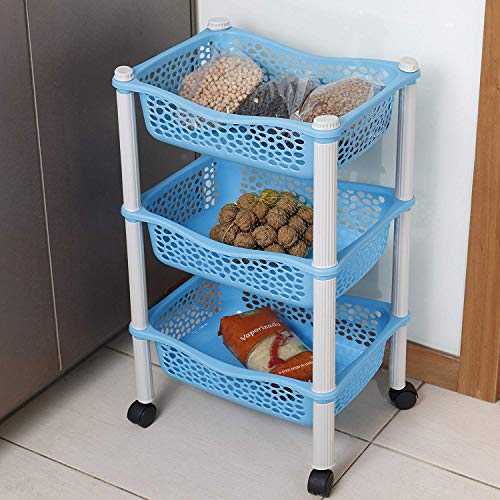 Maxi Nature Kitchenware Carrito Cocina con Ruedas Auxiliar Carrito Frutas y Verduras Organizador frutero Carro verdulero Modernos Plastico de Uso Rudo - Azul