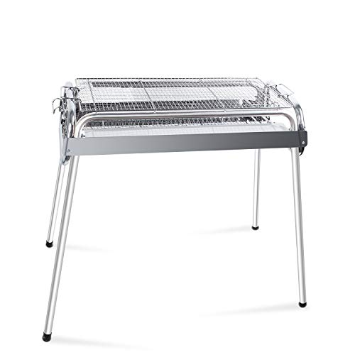Mbuynow Barbacoa portátil de acero inoxidable, ahumador de carbón de acero inoxidable, parrilla plegable para 5-10 personas,jardín familiar,cocinar al aire libre,senderismo,camping,barbacoa,fiesta