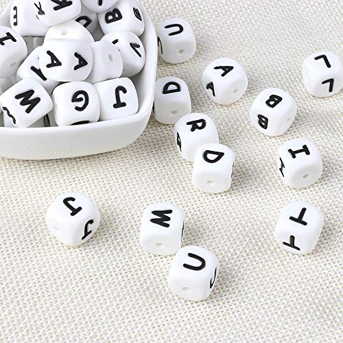 MCGMITT Cuentas Silicona Letras Bebé 100pcs para Chupetero de Enfermería DIY Cadena Chupetes Pulsera Anillo Chupetero Personalizado con Nombre