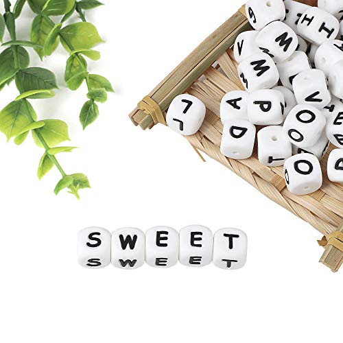 MCGMITT Cuentas Silicona Letras Bebé 100pcs para Chupetero de Enfermería DIY Cadena Chupetes Pulsera Anillo Chupetero Personalizado con Nombre