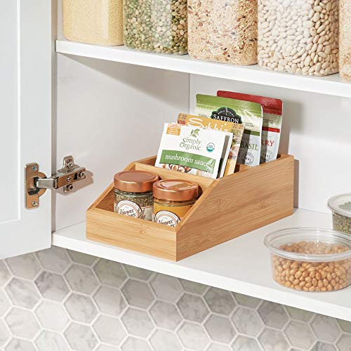 mDesign Caja organizadora grande en madera de bambú para cocina y despensa – Organizador de cocina con diseño abierto – Caja de madera ecológica para alimentos de todo tipo – color bambú